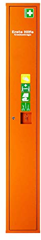 SÖHNGEN Stehschrank SAFE für Erste-Hilfe-Trage, 30 x 20 x 200 cm, Stahl, orange, Art.-Nr. 601053 | Erste Hilfe Schrank | Verbandsschrank | Sanitätswandschrank