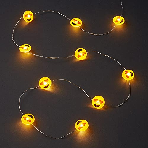 hellum LED Lichterkette Herz Emoji, 10 LED Smiley Licht warmweiß, Kupferkabel Lichterkette mit Emojis Herzaugen, Smiley batteriebetrieben (2xAA n.i.) Valentinstag Dekoration 522969