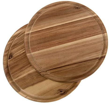 SIDCO Fleischteller Akazie 2 x Holzteller Vesperteller Brotzeitbrett Schneidebrett Ø 25 cm
