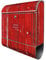 banjado® Design Briefkasten personalisiert Rote Holzlatten 38,5x46,5x13cm & 2 Schlüssel - Briefkasten Stahl Silber Zeitungsfach pulverbeschichtet - Postkasten A4 Einwurf inkl. Montagematerial