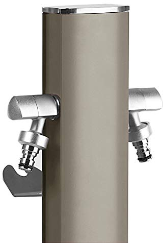 S&M 551710 Wassersäule Aquapoint Totem, grau, Höhe 120 cm, Aluminium, lackiert mit kratzfester Farbe, inklusive Schlauchaufhänger und 2 Wasserhähnen, Premium-Design, für Gärten und Terrassen