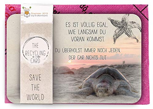 KE - Charmante Recycling-Greeting Card im Set, DIN A5, mit farbiger Rückseite und Recycling-Umschlag - Perfekte Gruß-Karte für jeden Anlass - Motiv: Schildkröte