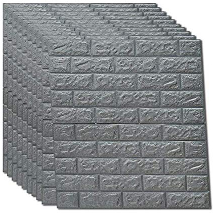 JS 3D Wandpaneele Selbstklebend Steinoptik Tapete, Wasserfest Ziegelstein Wandtattoo PVC 38 CM x 35CM (10, Silber Asche)
