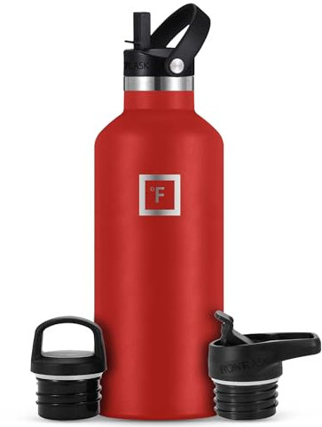 Insulated Water Bottle with Straw Lid Narrow - 950ml (3 Lids) - Cold 24hrs & Hot 12hrs Drinks - Double-Walled Stainless Steel Metal Leakproof Travel Sports Gym Camping & Hiking Hydration Flask