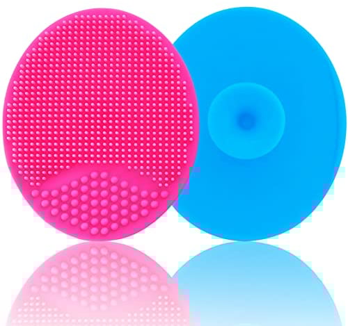 MR LION Baby Bath Brush, Silicone Massage Brush, 2 Pack (Rose Red & Blue), Gentle Exfoliation, Reduces Dryness & Cradle Cap