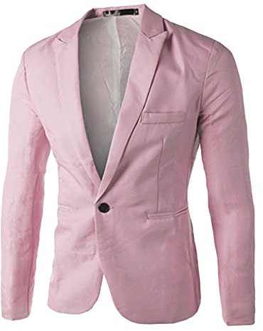 YAOTT Blazer da Uomo Slim Fit con Un Bottone Giacca da Smoking Formale da Lavoro con Tasche Elegante Blazer A Collo V for Wedding Business Evening da Lavoro,Rosa,M