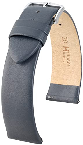 HIRSCH Toronto Uhrenarmband - Uhrband aus italienischem Leder für Damen- & Herren-Uhren - mit Werkzeug - Grau - 18 mm
