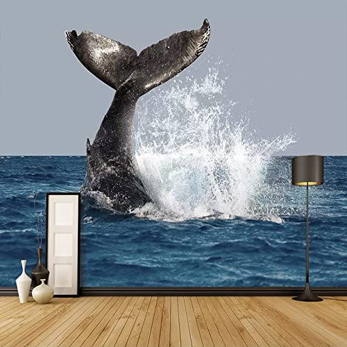 Yimesoy Personnalisé 3D Papier Peint Moderne Baleine Mer Peinture À L'Huile Art Photo Peintures Murales Peinture Pour Mur 3 D Salon Tv Canapé Mur Tissu Papier Peint 120Cm(W)×80Cm(H)