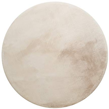 Homie Living Kuscheliger & Flauschiger Hochflor- Teppich für Wohnzimmer, Kinderzimmer, Schlafzimmer mit Kaninchenfell- Haptik - Vita (100 cm rund, Creme beige)