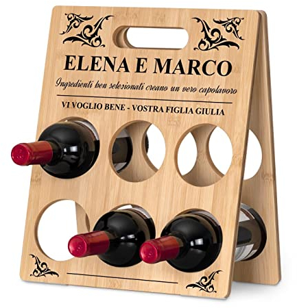 Maverton Mensola portabottiglie da vino - Spazio per 6 bottiglie - Stampa personalizzata - In legno - Cantinetta per vino - Per anniversario di matrimonio - Per coppia - affetto