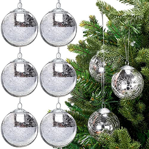 12 Stück Weihnachtskugeln aus Glas, 6,1 cm, Crackle Mercury, Vintage-Kugel, Weihnachtsdekoration, Spiegel, Glaskugeln, Weihnachtsschmuck, Party, Geschenk, Baumschmuck