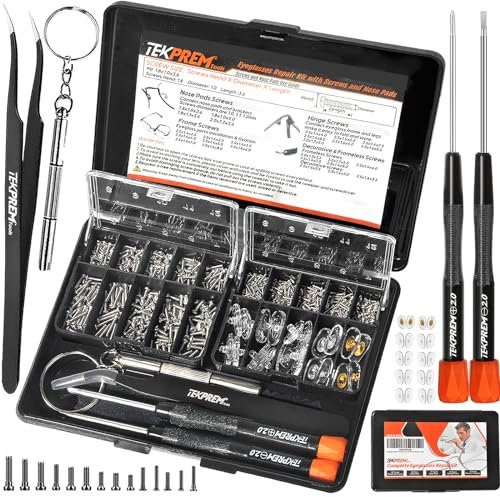 TEKPREM Magnetic Eyeglass Repair Tool Kit, Eye Glasses Repairing Screwdriver Set with Compatible Eyeglass Screws,Silicone Nose Pads,Tweezer,Small Screwdriver for Eyeglasses,Sunglasses and Nose Pads