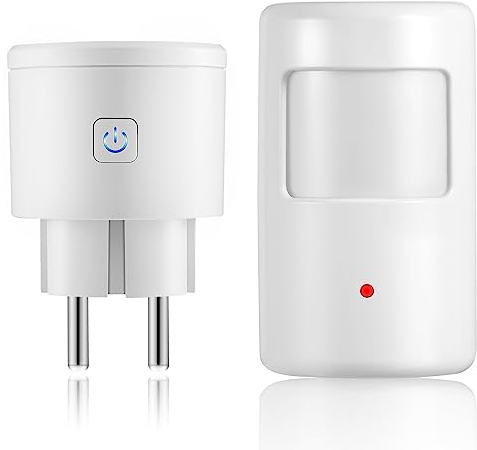 LEUTED Bewegungsmelder Steckdose, Durchgangsmelder mit Wireless Bewegungssensor für Alarmanlage, PIR Infrarot Bewegung aktivierter Schalter Kontroll der Lampe, Abluft, Klimaanlage, Dunstabzugshaube