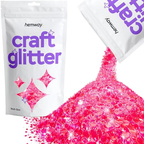 Hemway Craft Glitter - Fluorescent Pink | 100g Multi Size Metallic Sequin Flakes for Resin & Epoxy Crafts | Supplies for Tumblers, Cards, Jewellery, Candle, Hair, Face, Body & Nail Art