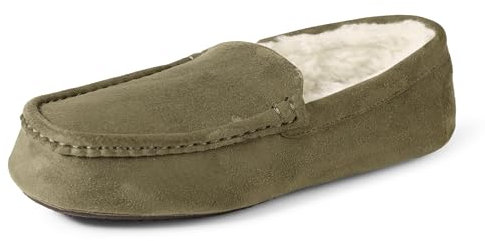 Amazon Essentials Herren Mokassin-Pantoffeln Aus Mikro-Veloursleder, Dunkles Olivgrün Mikro Wildleder, 44 EU