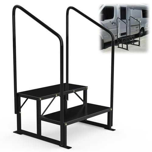 Coocure Gradini per camper con due corrimano, 2 gradini per casa mobile scale per esterni, gradini per vasca idromassaggio con corrimano. Scale portatili per rimorchio da viaggio, camper, camper con 2
