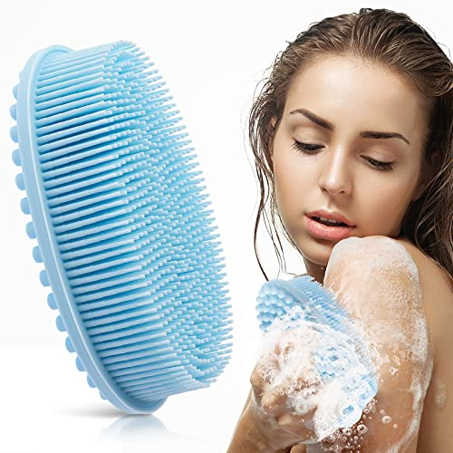 Silikon Badebürste, weicher Körperwäscher, Peeling Duschbürste, Luffa Bürste, Körper Peeling Bürste, Kopf Massagebürste, 2 in 1 Shampoo Bürste für Frauen, Männer, alle Hauttypen (Blau)
