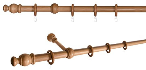 metablo Gardinenstange Wandmontage 1-Lauf, Komplettgarnitur Mini inklusive Träger Endstücke Buche 120 cm