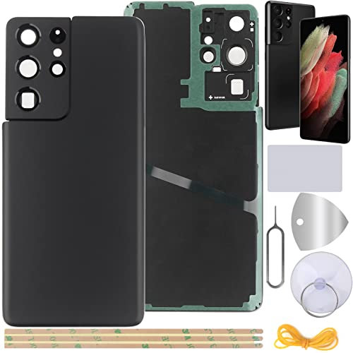 YHX-OU Noir Couvercle de Batterie pour Samsung Galaxy S21 Ultra 5G Coque arrière de Batterie de Rechange, Cache Batterie avec Lentille de Caméra pour Galaxy S21 Ultra 5G + Outils
