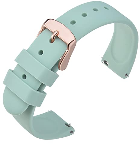 ANNEFIT Bracelets de Montres Silicone, Bracelet de Rechange en Caoutchouc à Dégagement Rapide 18mm avec Boucle Or Rose (Vert Menthe)