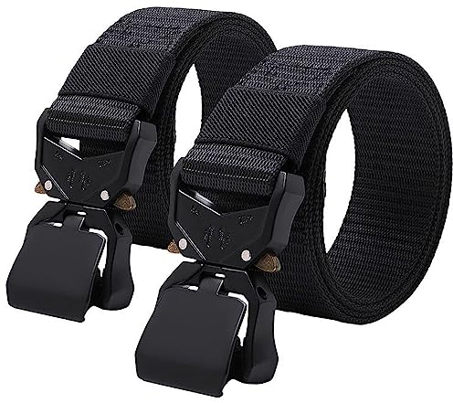 Taktischer Gürtel Doppelpack, Militär Wandern 4cm Arbeit Gürtel mit schwerer Schnellverschluss Schnalle Automatikgürtel Schwarz (180cm)