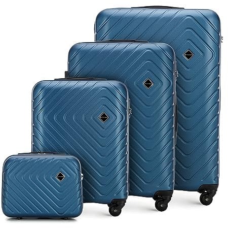 WITTCHEN Cube line Kofferset of 4 (S+M+L+Kosmetikkoffer) ABS Mit Geometrischer Prägung 4 Lenkrollen Teleskopgriff Kombinationsschloss Reisekofferset Gepäckset Dunkelblau