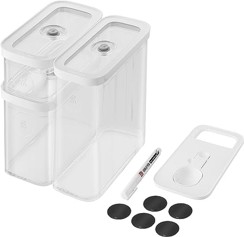 ZWILLING FRESH & SAVE CUBE Set, Größe M, 5-teiliges Aufbewahrungsset inkl. 3x CUBE Vorratsboxen (M,2M,3M), Messlöffel (3 Größen), 5x NFC-Etiketten, 1x Kreidestift