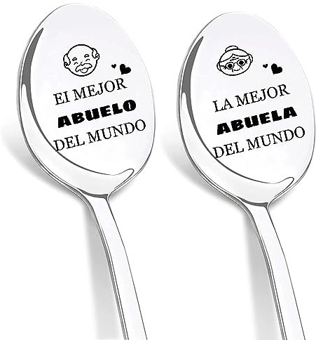 DIKARIYA Regalo Abuelo Navidad, Regalos para Abuela Navidad, Cucharas de Café con Grabado, Cuchara de Postre de Acero Inoxidable, Original Regalo Navidad Abuela Cumpleaños Regalos para Abuelos