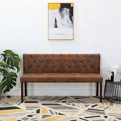 Homgoday Sitzbank mit Rückenlehne Polsterbank Flurbank Bank Wartebank Esszimmerbank Sofa Couch Wohnzimmerbank für Flur Wohnzimmer 148,5 cm Braun Wildleder-Optik