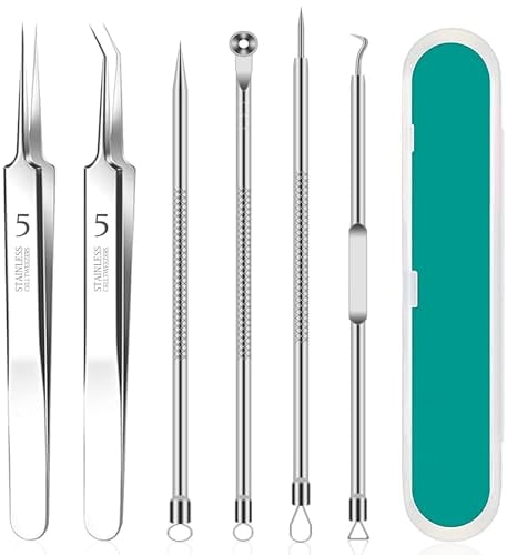 Schiaccia Brufoli Set, 6 Pezzi Kit Togli Punti Neri con Scatola Trasparente, Estrattore Punti Neri per Punti Neri, Acne, Milia e Altre Impurità Della Pelle