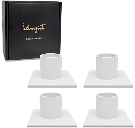 heimzeit Porte Bougie pour Bougies Coniques Ø22 mm et Bougies de Table en Métal [4 Pièces, Carré], Couleur: Blanc, Design Élégant, Chandelier pour Une Décoration d'Intérieur Élégante
