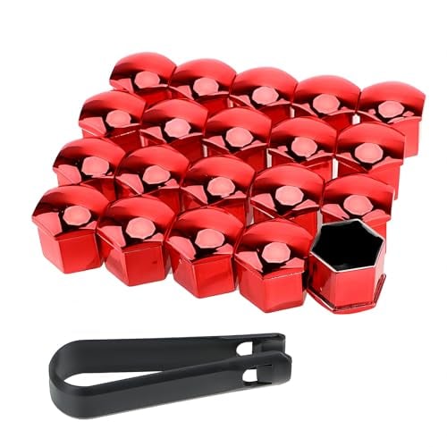 PAITOK Wheel Nut Cap,20 Pieces Universal Chrome Plastic Wheel Bolt Nut Covers Tire Nut Covers with Removal Tool Set for Cars (Red,19mm)