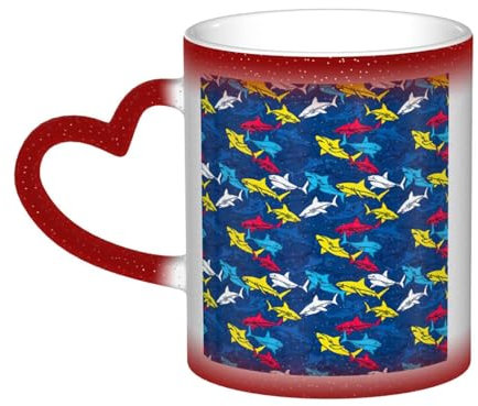 DURAGS Haifisch-Keramiktasse mit hitzeempfindlichem Farbwechsel, für Kaffee und Tee, ideal als Markierungstasse