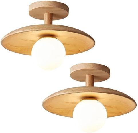FROIDEXG Semi Flush Ceiling Lights Glass Globe Ceiling Light Shade Shallow Bowl Shaped Ceiling Lamp Nordic Wood Ceiling Pendant For Living Room Bedroom 2 Pack