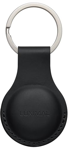 LUXIMAL PU Leder Hülle kompatibel mit Apple Airtag Anhänger,Ganzkörper Kratzfest Airtag Schlüsselanhänger,Magnetisch schließende Hülle(Schwarz)