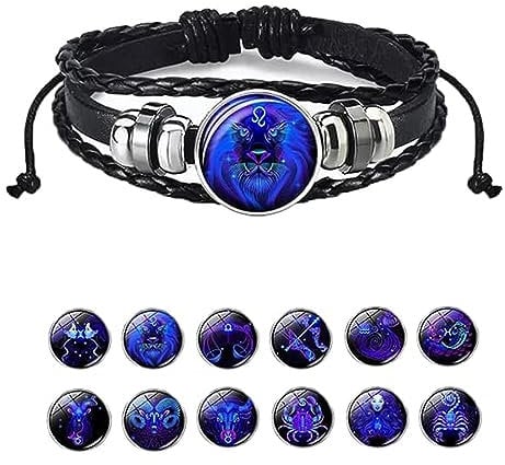 Alapek Zodiac Signs Spirit Bracelet, Manifestation Bracelet, Serene Manifestation Bracelet, Multilayer Adjustable Twelve Constellation Zodiac Leather Bracelets (Leo)