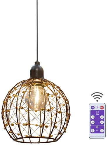 EcoGehen Lámpara de Techo Con Pilas - Colgante Sin Conexión de Corriente, Redonda, Metal - Para Dormitorio, Jardín