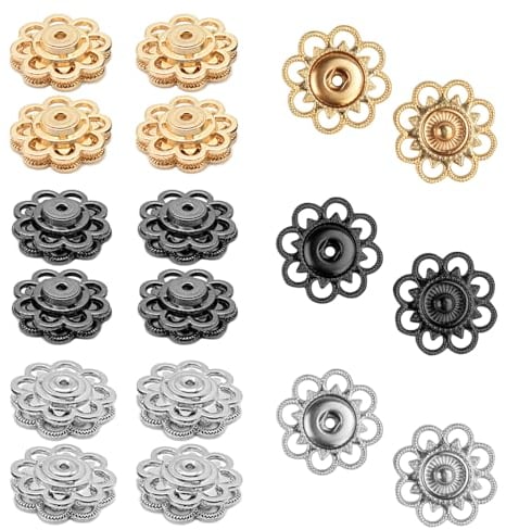 SPEACOUR 30 Paar Druckknöpfe, Metallknöpfe, Druckknöpfe ohne Nähen, Flache Druckknöpfe, 3 Farben Legierungsknöpfe, Druckknopfverschlüsse für Taschen, Kleidung, Nähzubehör, Heimwerkerhandwerk (21 mm)