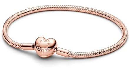 Pandora Moments 583050C00-21 - Bracciale a serpente con chiusura a cuore, in argento sterling con lega di metallo placcata oro rosa, compatibile con Moments, misura 21