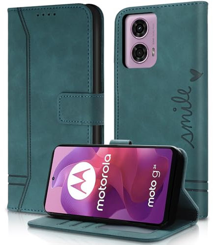 AsWant Cover per Motorola Moto E14/G24/G04/G04s - Premium PU Magnetica Libro Portafoglio Flip Case Funzione Stand Per Moto G24 (Verde)