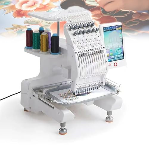 Machine à broder commerciale à 12 aiguilles, machine à coudre automatique par ordinateur 1000 tr/min, tête unique, écran LCD 10'', 500 motifs, fonction de broderie de chapeau de broderie de vêtement