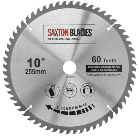 Saxton TCT Circular Wood Mitre Saw Blade 255mm x 60T x 25.4mm Bore fits Evolution Rage Saws