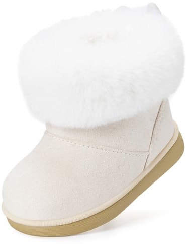 Gaatpot Stivaletti con Invernali Bambini Stivali da Neve per Ragazze Ragazzi Scarpe con Fodera Calda Morbide Antiscivolo Suola Bianco 21EU = 22CN