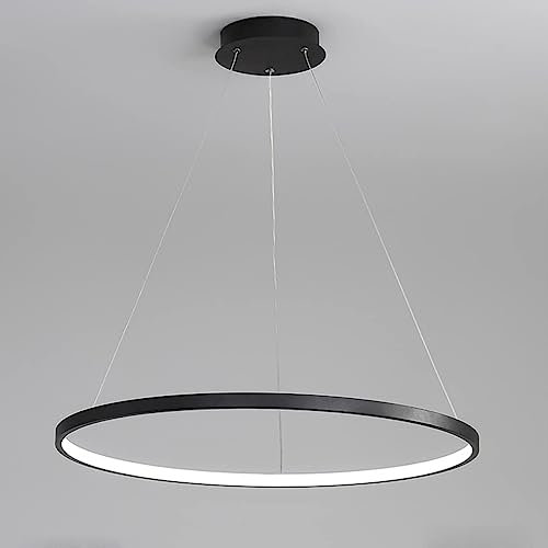 Lámpara de Techo LED Redonda Regulable con Control Remoto, luz de Techo Ajustable en Altura, Mesa de Comedor para Sala de Estar, Comedor, Dormitorio, iluminación (Negro L80cm)