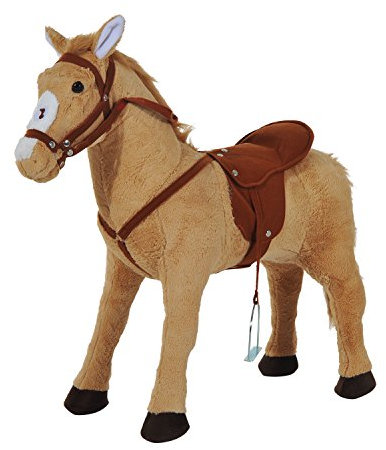 HOMCOM Caballo de Juguete para Niños de +2 Años Caballo de Juguete con Sonidos y Estructura de Metal Carga 60kg 85x28x60 cm Beige