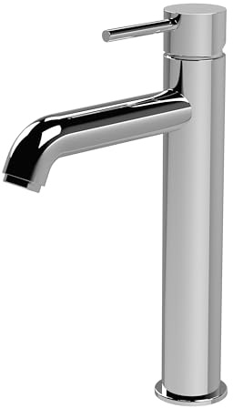 Balterley Tall Basin Mixer Tap, Mono Bathroom Taps, High Rise Monobloc Basin Sink Mixer Tap with Lever Handle, Round Body, Rounded Curved Down Spout Sink Taps - 52 x 188 x 298mm (Chrome)