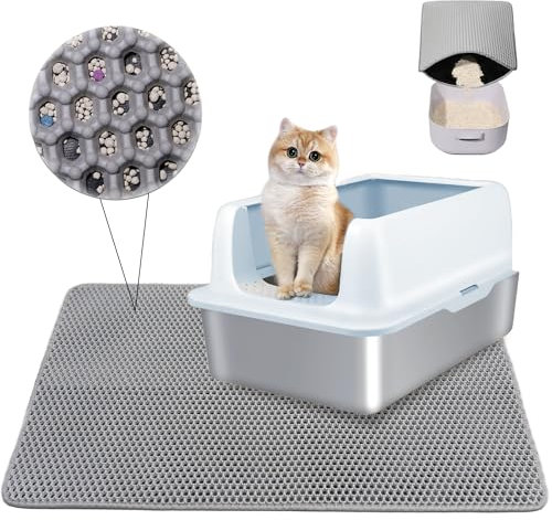 KayKple® Katzenklo Matte - 60x90 cm Katzenmatte Doppelte Schichte Non-Slip wasserdichte - Katzenmatte Katzenklo mit Schnalle - Bienenwabe Matte Katzentoilette - Grau