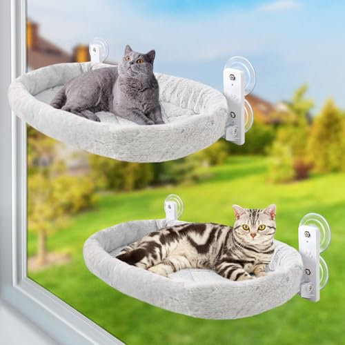 GUUSII HOME 2PCS Katzen Fensterliege Hängematte Katzenbett Fenster Fensterliegeplatz Faltbare Katzenhängematte Fensterbank Katze Fensterhängematte Katzenliege Katzenhängebett 53*30cm Hält 18kg (Grau)