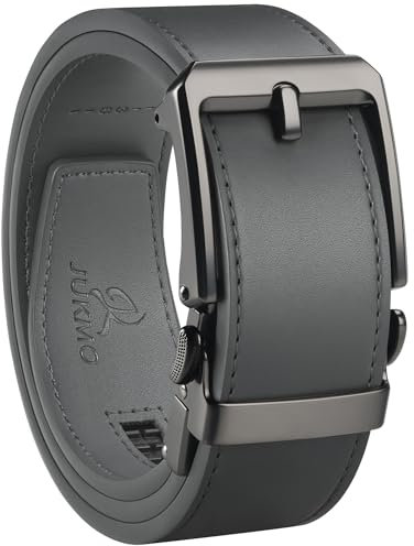 JUKMO 1.5“ (38mm) Leder-Ratschengürtel für Männer in Geschenkbox (Grau, Medium)