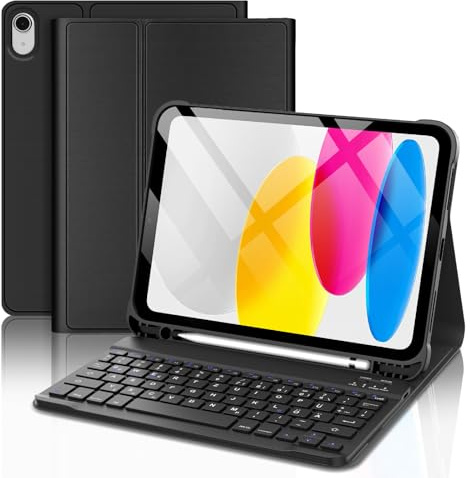 WINCHKING Tastatur Hülle für iPad A16 11th/10th Generation (11/10.9) | Abnehmbar Hülle mit Stifthalter, Bluetooth Tastatur für iPad A16 11/10 Generation 2025/2022(11/10.9), QWERTZ Layout, Schwarz